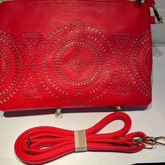 Vibrant Red 3-in-1 Clutch Wristlet or Crossbody Bag