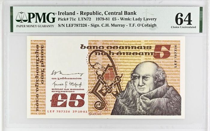 Ireland | 1981 | 5 Pounds | P.71c | Lef 787326 | Pmg Graded | Unc