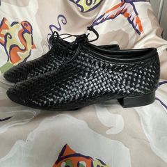 REBECCA WHITE Black Leather Woven Flats