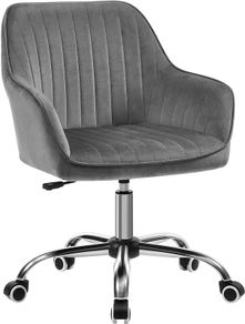 Office Swivel Chair with Velvet Cover, Foam Padding, Height Adjustable, for Study, Bar, Light Gray