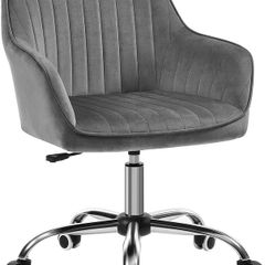 Office Swivel Chair with Velvet Cover, Foam Padding, Height Adjustable, for Study, Bar, Light Gray