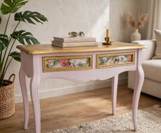 French Louis Style Console Table - Cadillac Pink & Gold leaf.