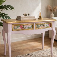 French Louis Style Console Table - Cadillac Pink & Gold leaf.