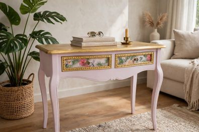 French Louis Style Console Table - Cadillac Pink & Gold leaf.