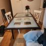 Extendable wood,  glass dining table set 3 white chairs Image 3