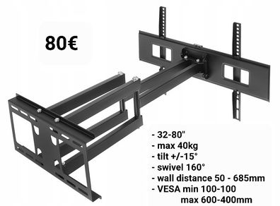 Tv Wall Bracket Tilt Swivel Long Arm 32"- 80"