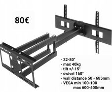 Tv Wall Bracket Tilt Swivel Long Arm 32"- 80"