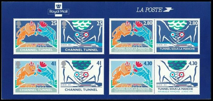 1994 Channel Tunnel Souvenir Folder Complete including presentation pack and First Day Covers from both Great Britain and France