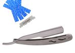 Straight Razor Cut Throat With Steel Handle And 10 Free Half Blades