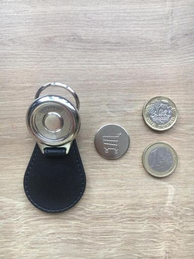 Brand new synthetic leather Isuzu key ring with shopping trolley token/coin