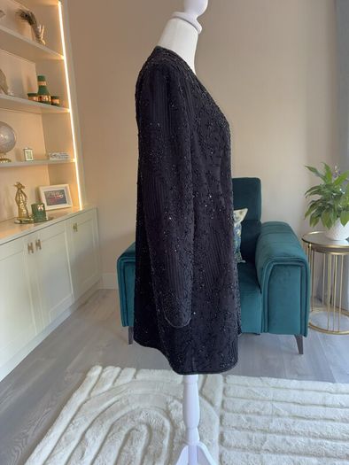 Elegant Black Sequins long Blazer. Size Medium UK 10-12 / EU 38-40
