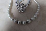 Pearl Necklace &amp; Bracelet With Stone Pattern. . -   New.