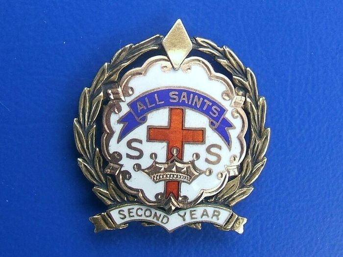 ALL SAINTS church (Little Cross & Crown System) - award badge for regular Sunday School attendance in the second year (marked 10K for gold)