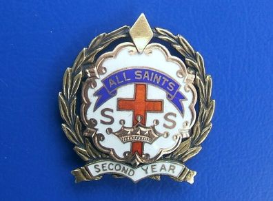 ALL SAINTS church (Little Cross & Crown System) - award badge for regular Sunday School attendance in the second year (marked 10K for gold)