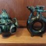 Fabulous Donut Shaped Bulgarian Pottery Bottle in Brown with Mint Green Drip Glaze Image 10