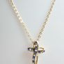 Vintage Gold Plated and Blue Austrian Crystal Cross Necklace length 16" Image 2
