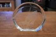 Vintage Glass Paperweight Etched Praying Hands