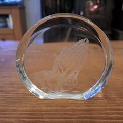 Vintage Glass Paperweight Etched Praying Hands