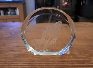 Vintage Glass Paperweight Etched Praying Hands