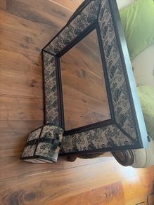 Vintage Stamp Print Mirror and Matching Wine Box Set
