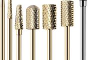 Nail Drill Bits Set Carbide Less Dust Professional 3/32 Inches Nail Bits Filing Acrylic Nails Gel Nails Down Removing Cuticle Tools for Electric Nail Files Drill Machine, 7pcs, Gold