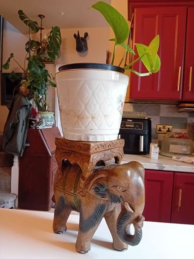 Vintage hardwood elephant plant stand