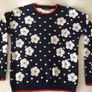 Ladies Jumper: Size 8 - White flowers on navy with it and trim Image 2