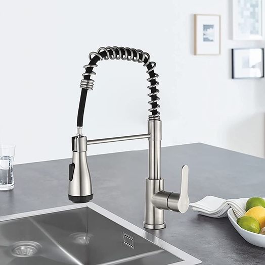Kitchen Tap,Nickel Sink Mixer Tap with Extendable Spray,Spring Kitchen Tap,360 Degree Swivel 4 Jets,Stainless Steel (FREE POSTAGE)