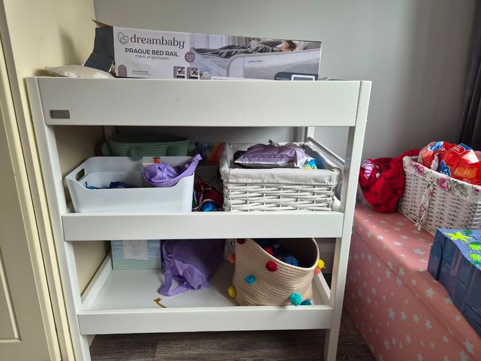 Cot Bed, changing unit and bed rail