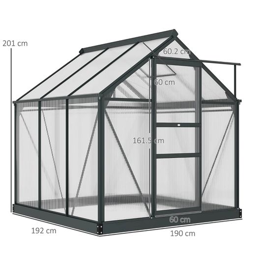 6 x 6ft Polycarbonate Greenhouse, Large Walk-In Green House with Slide Door and Window, Garden Plants Grow House with Aluminium Frame and Foundation, Grey
