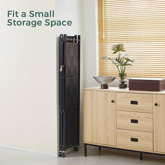 Folding Storage Shelves,4 Tiers Metal Shelving Units for Storage 61x116x28 CM, Corner Kitchen Shelves on Wheels,Pantry Shelves,Bookcase for Living room Black