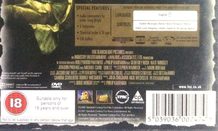 Quills [2000] Kate Winslet, Geogfrey Rush, Joaquin Pheonix & Michael Caine [Movie DVD]