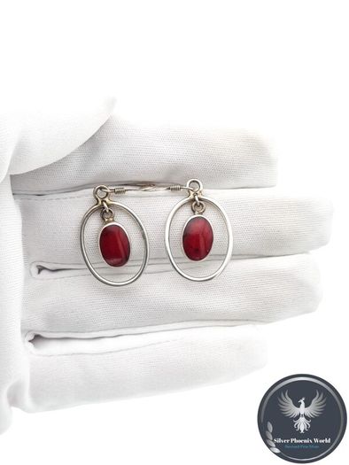 925 Vintage Sterling Silver Red Jasper Earrings
