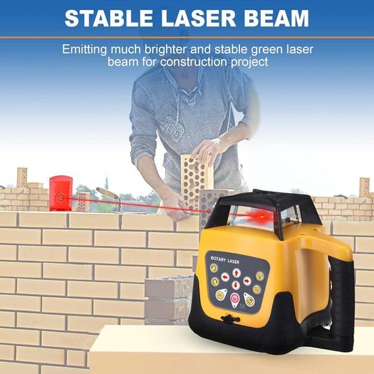 Rotary Laser Level Kit, 360 Degree Automatic Self Leveling Red Beam Horizontal Laser Transit, with Aluminum Tripod & Grade Rod, 500m