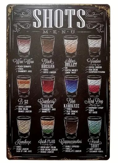 Shots Menu : Metal Sign
