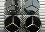 4 X Mercedes 60mm Outer, 55mm clips diameter GLOSS BLACK Alloy Wheel Centre Caps