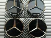 4 X Mercedes 60mm Outer, 55mm clips diameter GLOSS BLACK Alloy Wheel Centre Caps