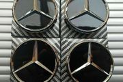 4 X Mercedes 60mm Outer, 55mm clips diameter GLOSS BLACK Alloy Wheel Centre Caps