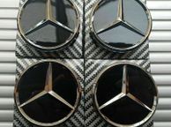 main image for ad 4 X Mercedes 60mm Outer, 55mm clips diameter GLOSS BLACK Alloy Wheel Centre Caps