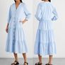 Iris & Ink Black Organic Cotton Tiered Midi Dress V Neck Balloon Sleeve Cottagecore Boho Image 7