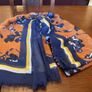 SAMOON scarf in navy with burnt orange and white Image 9
