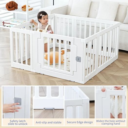 Baby Playpen Children Activity Center Safety Playground for Indoor and Outdoor White 4+3+1