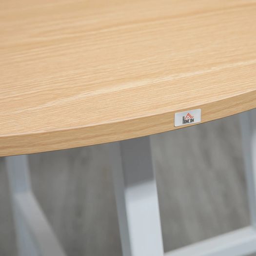 Dining table, industrial style, rounded design, stable up to 60 kg, 80 x 76H cm, Natural wood/White