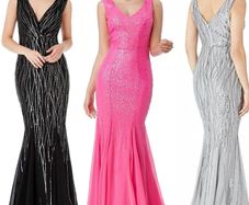 sequins evening dress long maxi prom debs wedding party bridesmaid ball gown debs