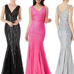 sequins evening dress long maxi prom debs wedding party bridesmaid ball gown debs