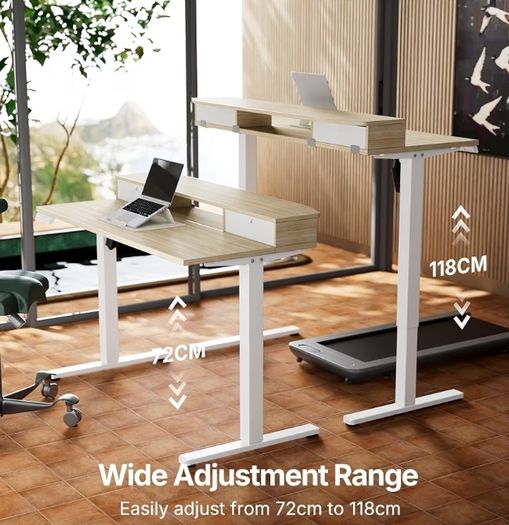Standing Desk with Fabric Drawers, 100x60cm, Natural  2 Drawers, C-Clamp Compatible, 4 Memory Presets, 72-118cm Height Range, Multiple Sizes & Colors, Durable Steel Frame.
