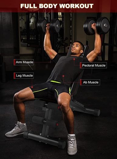 Adjustable Weight Bench, Multifunctional Weight Bench, Folding Fitness Bench for Strength Training at Home, with Flat Decline for Full Body Training (FREE POSTAGE)