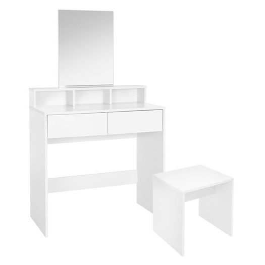 Dressing table with mirror 80x40x140 cm White incl. stool