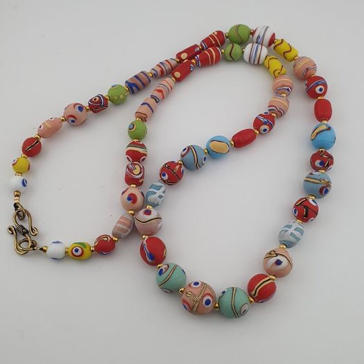Antique Mix Venetian Style MultiColor Eyes Glass Beads Necklace