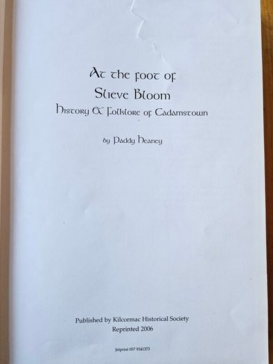 AT The Foot Of The Slieve Bloom. History Of Folklore Of Cadamstown. By Paddy Heaney. First Edition Large Volume Hardback 370 pages In Good Condition.  See Photos For Same.